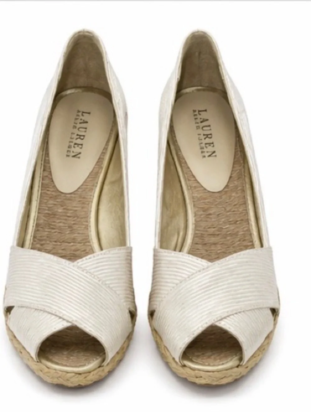Lauren Ralph Lauren Women's Cream Peep-Toe Wedge Espadrille